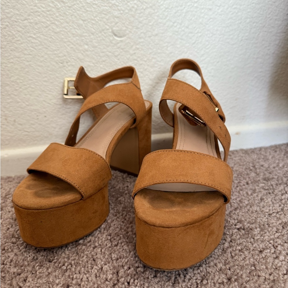 Bershka Tan Suede Platform Sandals